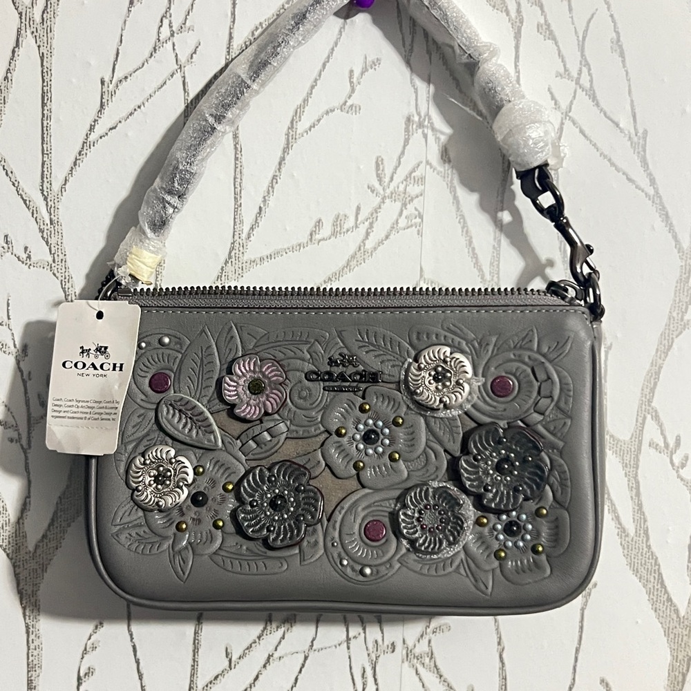 Coach Gray Floral Embossed Clutch